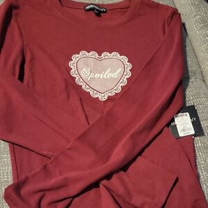 Harper & Ivy Long Sleeve Heart 'Spoiled' Lace Detail Top - Red